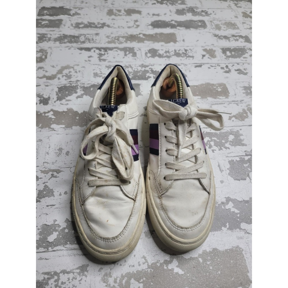 J Crew Women's The Road‎ Trip White with Purple Stripe Sneakers Size 7 - Picture 3 of 8